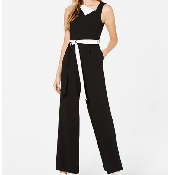Calvin Klein Fold Over Jumpsuitblack And White Size 6 - Picture 1 of 12